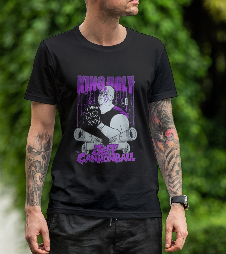 King Ugly War Jeff Cannonball Bald Wrestler Cannons Purple Dripping Paint T-Shirt