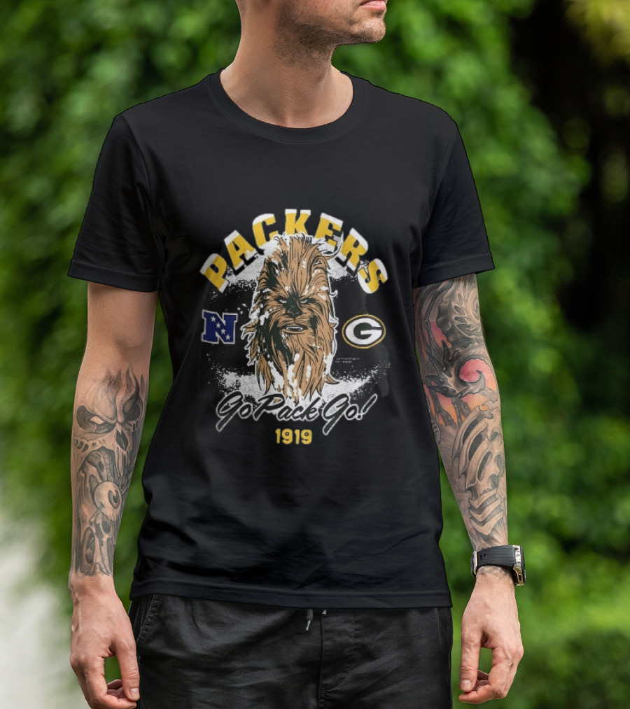 Packers Chewbacca Face Go Pack Go 1919 Snow Splatter T-Shirt