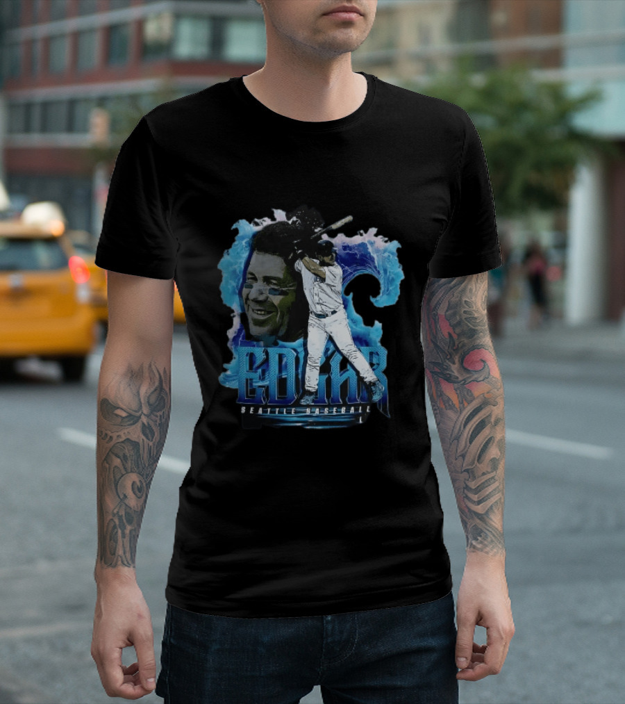 Edgar Seattle Baseball Batter Swinging Water Splash Bootleg T-Shirt