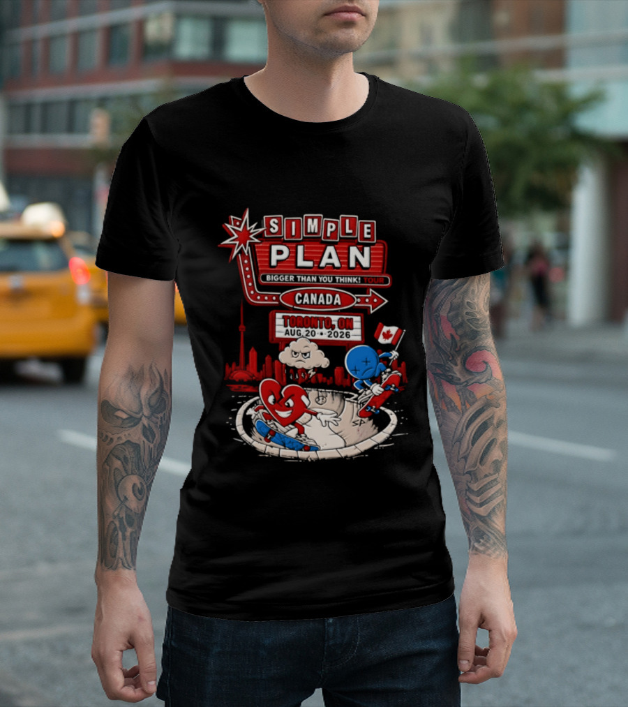 Simple Plan Toronto ON Canada 2026 Bigger Than You Think Tour Skyline And Flag T-Shirt