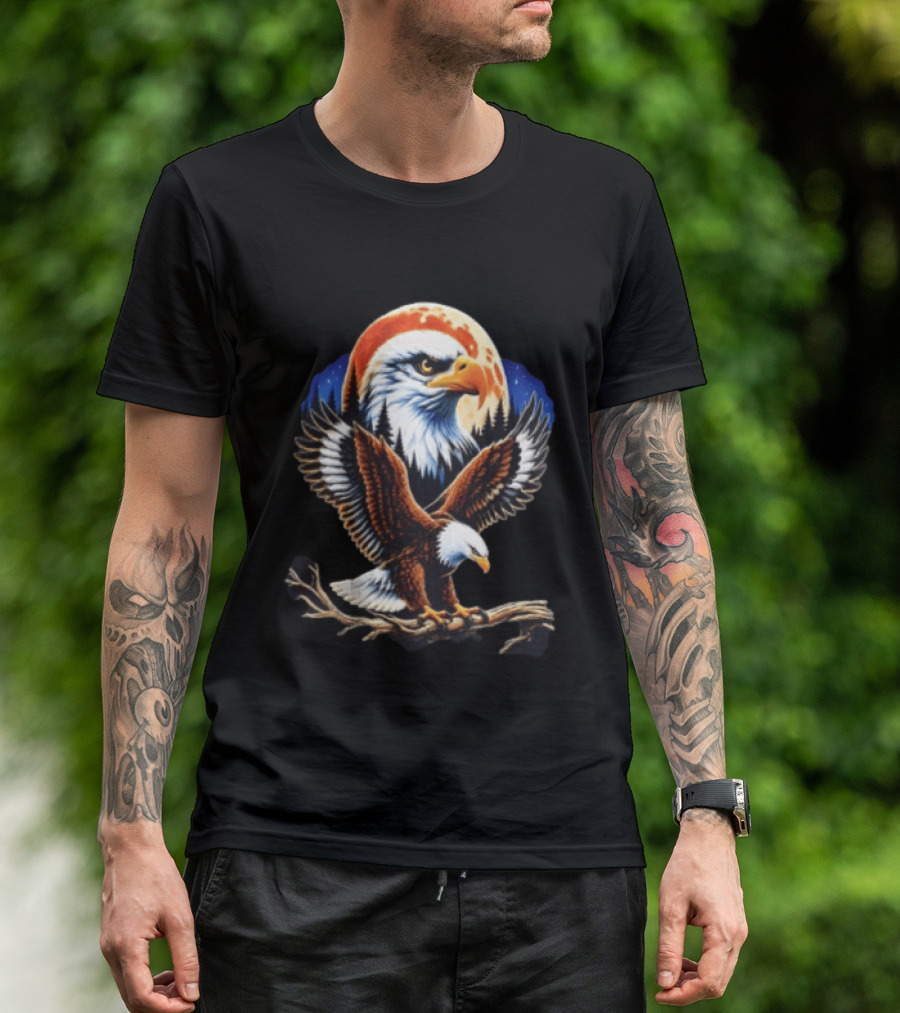 Majestic Bald Eagle With Full Moon And Forest T-Shirt