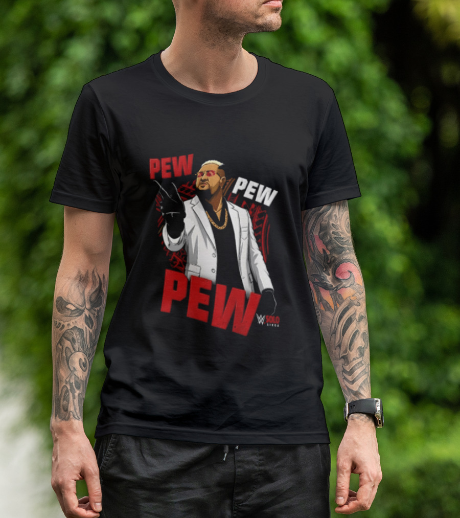 Solo Sikoa Pew Pew WWE Finger Guns White Suit Red Glasses T-Shirt