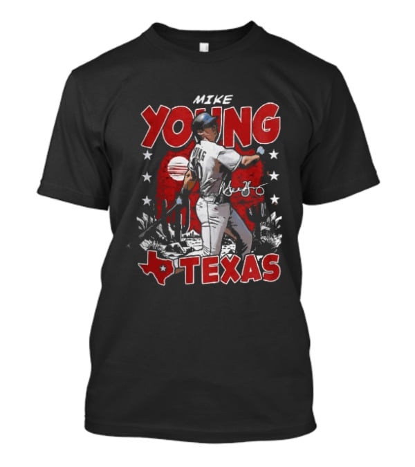 Texas Rangers MLB Mike Young Batting Cactus Red Sunset Stars T-Shirt