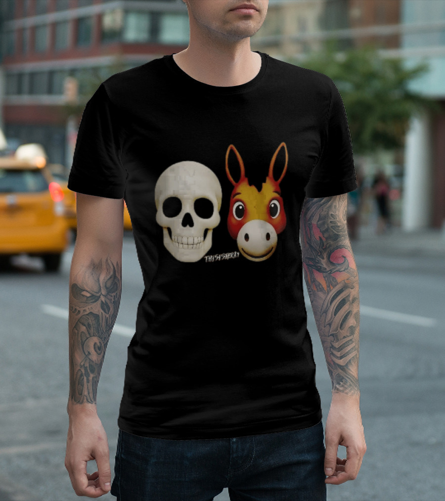 Thisistheray Human Skull And Donkey Emoji Heads T-Shirt