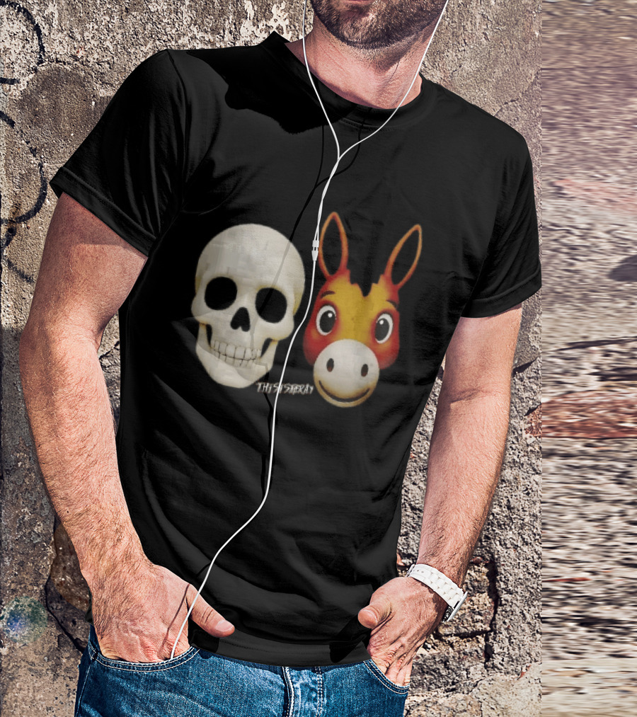 Thisistheray Human Skull And Donkey Emoji Heads T-Shirt