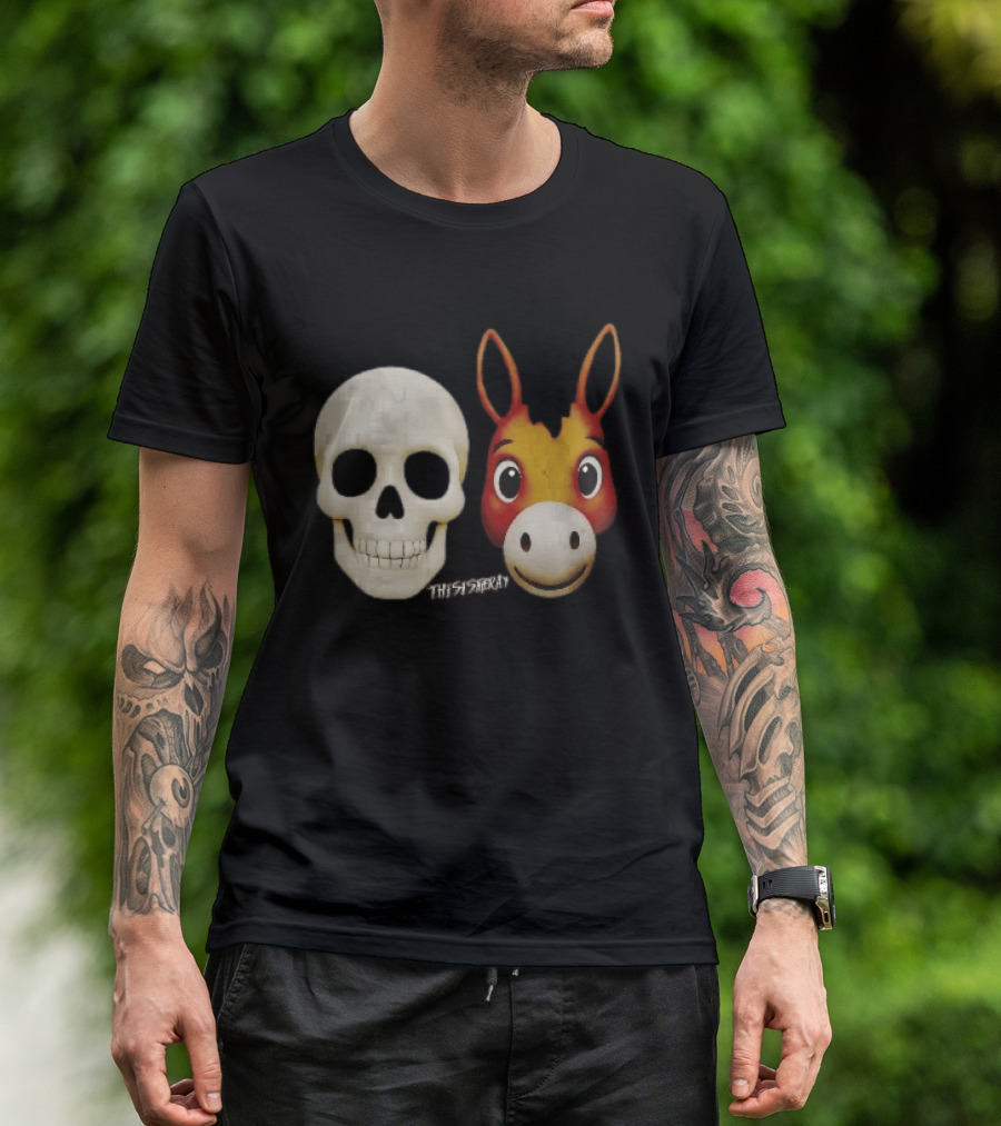 Thisistheray Human Skull And Donkey Emoji Heads T-Shirt