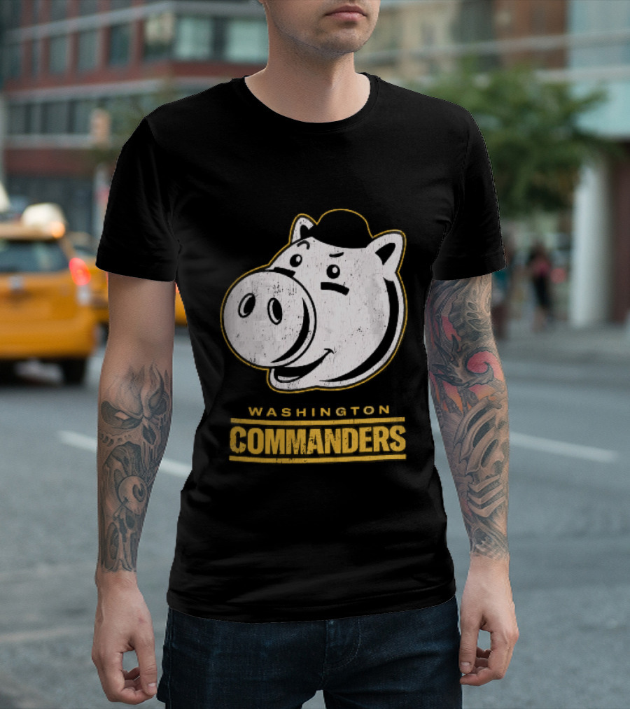 Washington Commanders Distressed Cartoon Pig Hog Hat T-Shirt