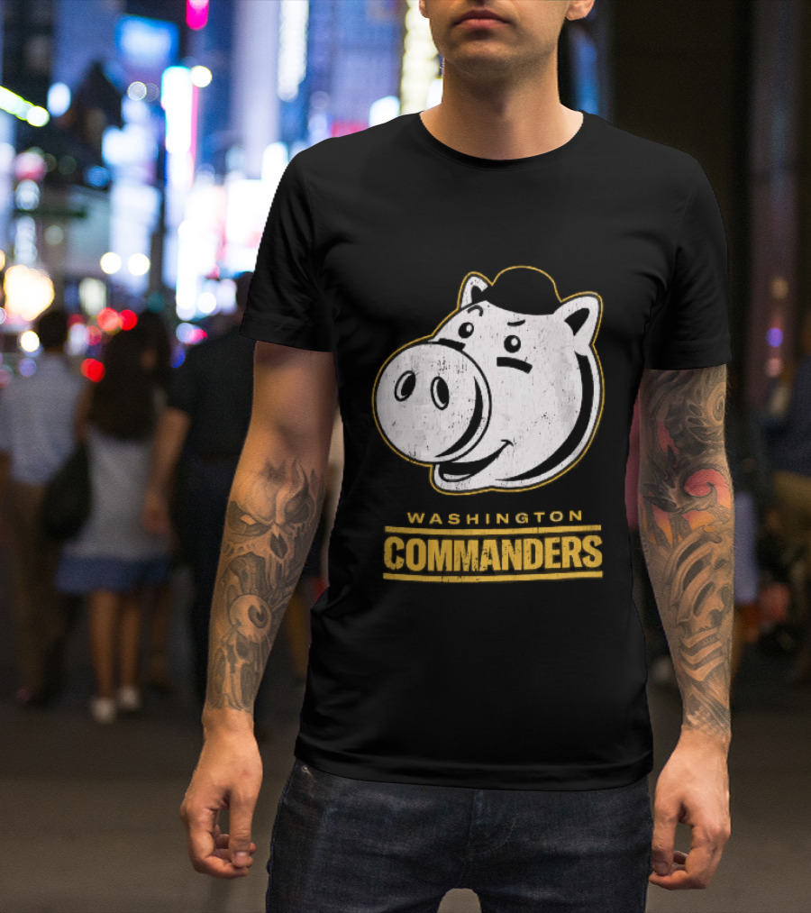 Washington Commanders Distressed Cartoon Pig Hog Hat T-Shirt