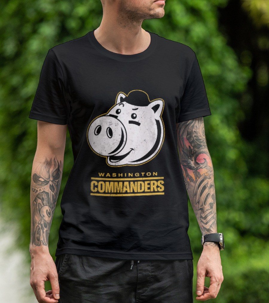 Washington Commanders Distressed Cartoon Pig Hog Hat T-Shirt