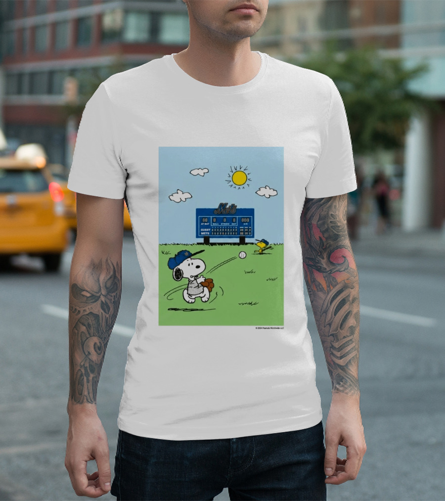 2026 Mets Snoopy Woodstock Baseball Game Scoreboard T-Shirt