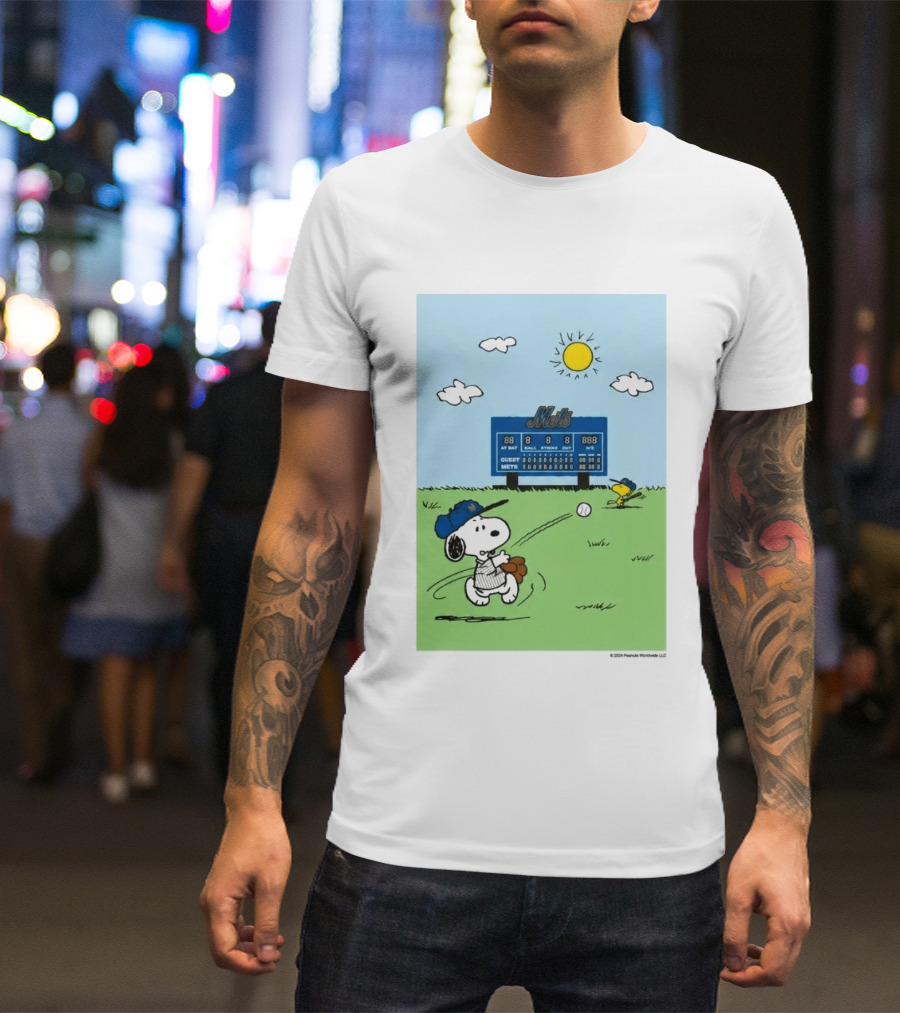 2026 Mets Snoopy Woodstock Baseball Game Scoreboard T-Shirt