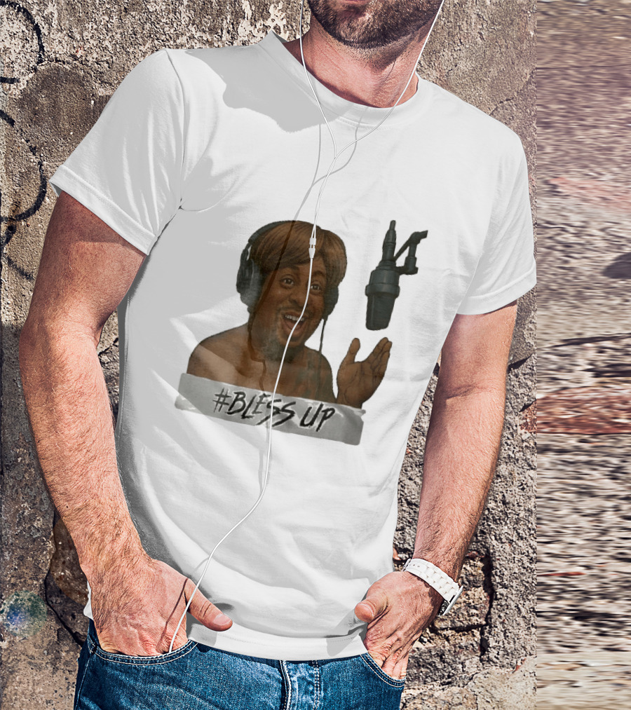 Bless Up Smiling Man Headphones Microphone Caricature T-Shirt
