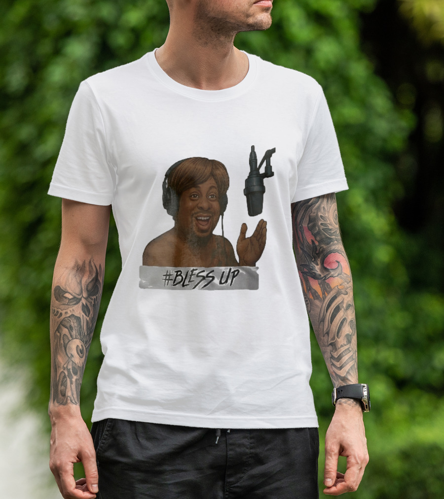 Bless Up Smiling Man Headphones Microphone Caricature T-Shirt