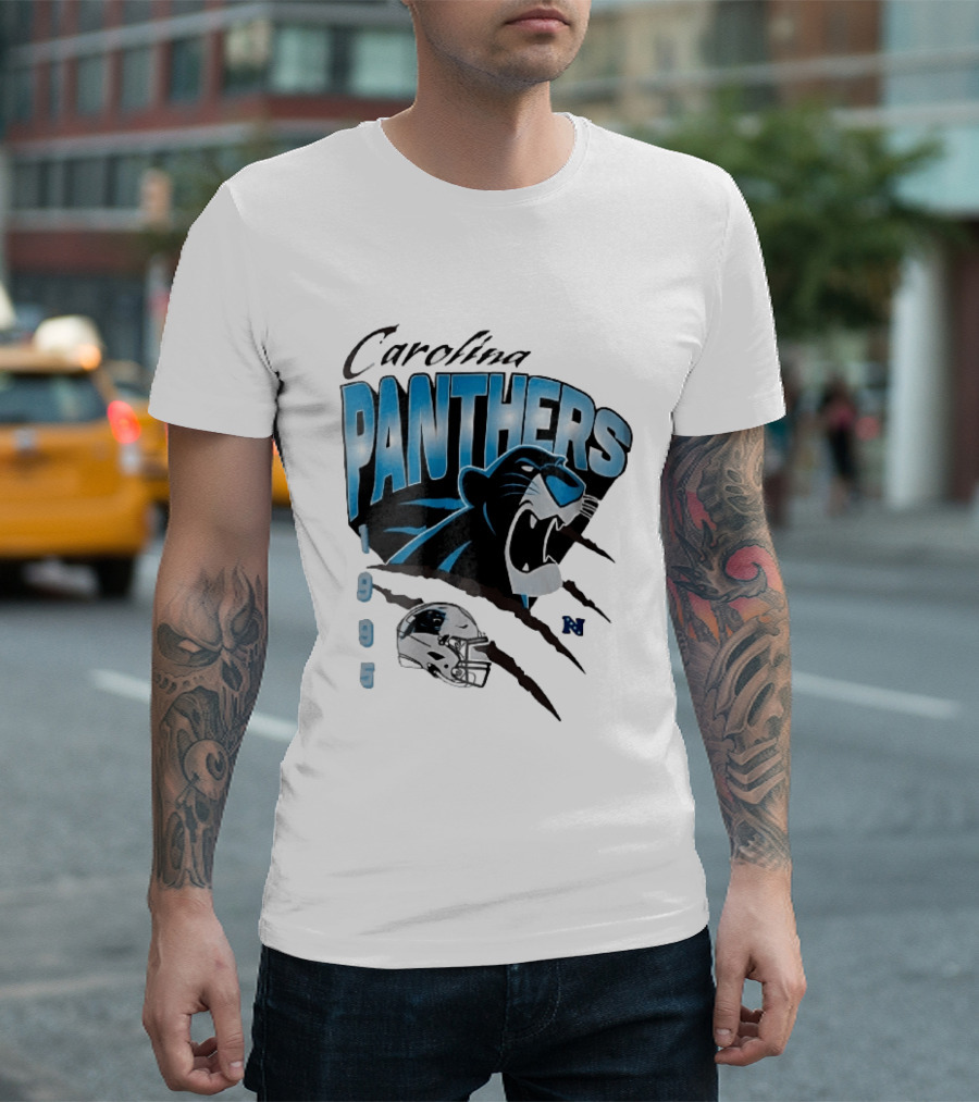Carolina Panthers 1995 Roaring Head Claw Marks Football Helmet T-Shirt