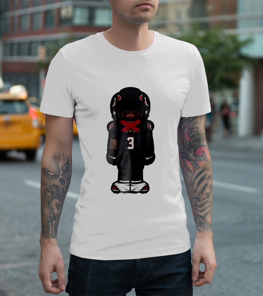 Houston Texans Cartoon Caricature Player Jersey Number 3 Red X Mouth T-Shirt
