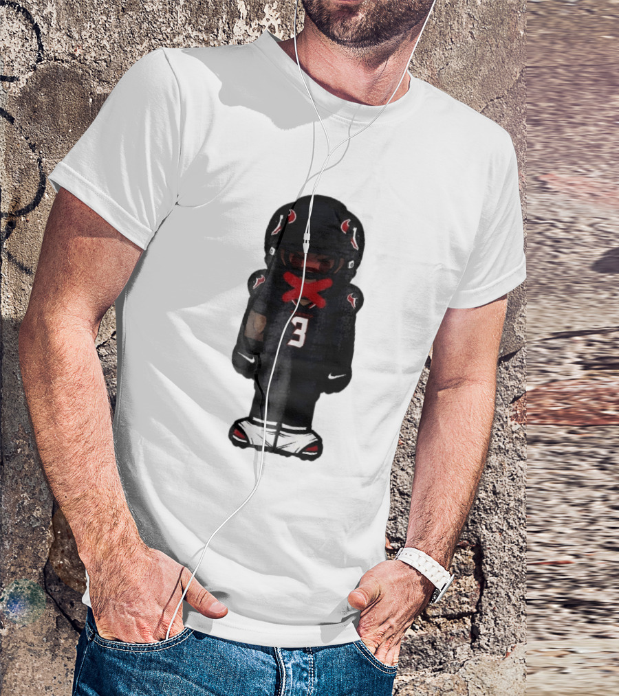 Houston Texans Cartoon Caricature Player Jersey Number 3 Red X Mouth T-Shirt