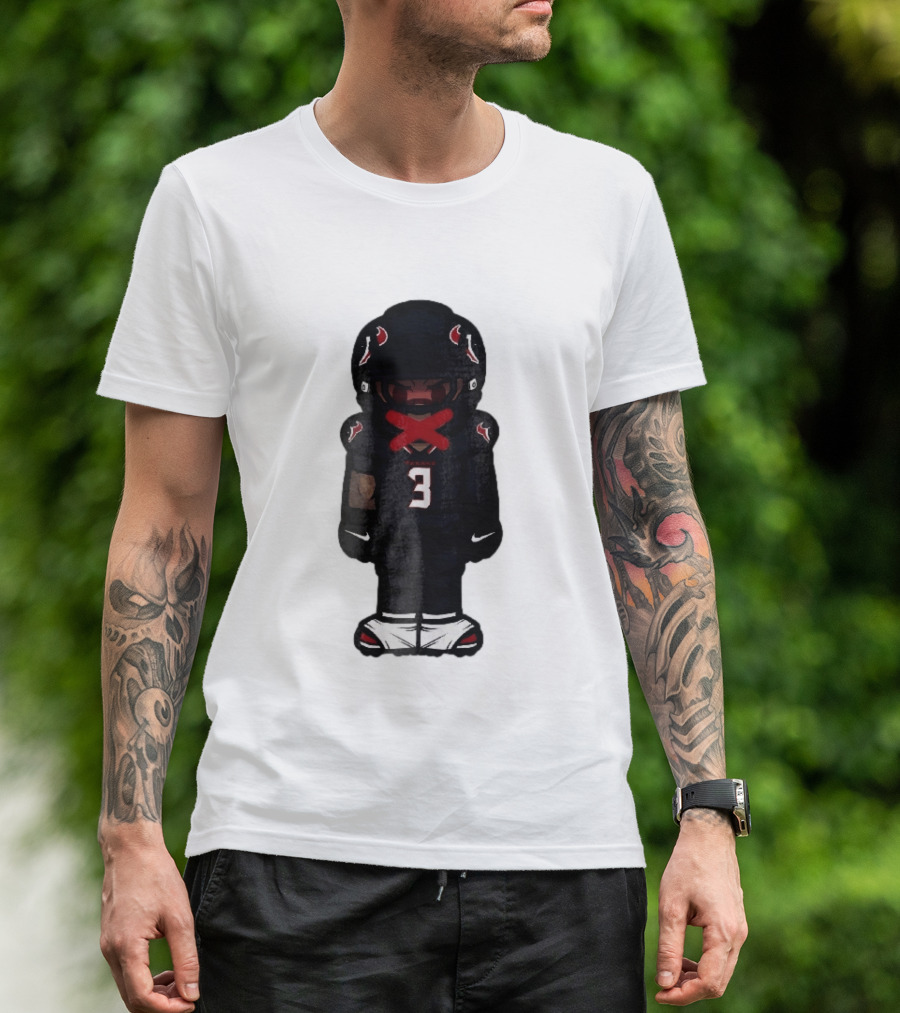 Houston Texans Cartoon Caricature Player Jersey Number 3 Red X Mouth T-Shirt