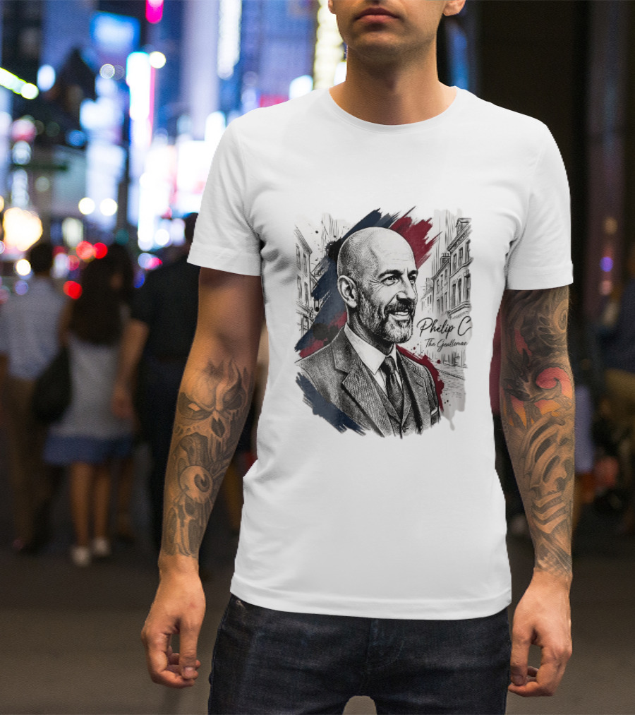 Philip C The Gentleman Bald Bearded Man Suit City Sketch T-Shirt