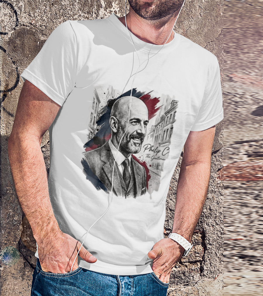 Philip C The Gentleman Bald Bearded Man Suit City Sketch T-Shirt