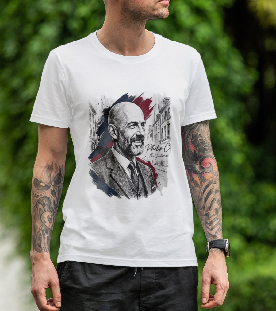 Philip C The Gentleman Bald Bearded Man Suit City Sketch T-Shirt