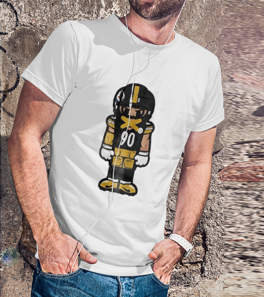 Pittsburgh Steelers 90 Cartoon Football Player Yellow Tape Mouth Iconic Team T-Shirt