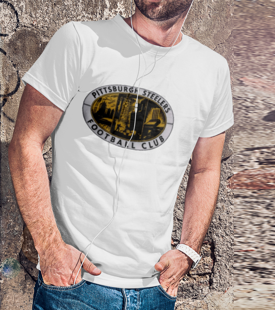 Pittsburgh Steelers Football Club Distressed Oval Emblem Cityscape T-Shirt