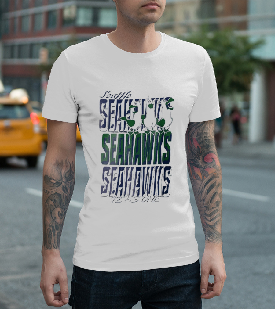 Lynch Seattle Seahawks 12 As One Three Seagulls Caricature 3D Lettering T-Shirt