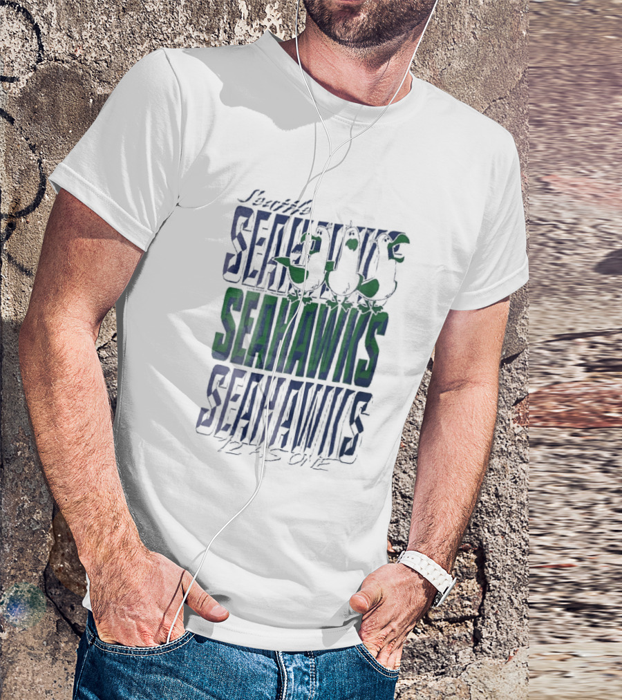 Lynch Seattle Seahawks 12 As One Three Seagulls Caricature 3D Lettering T-Shirt