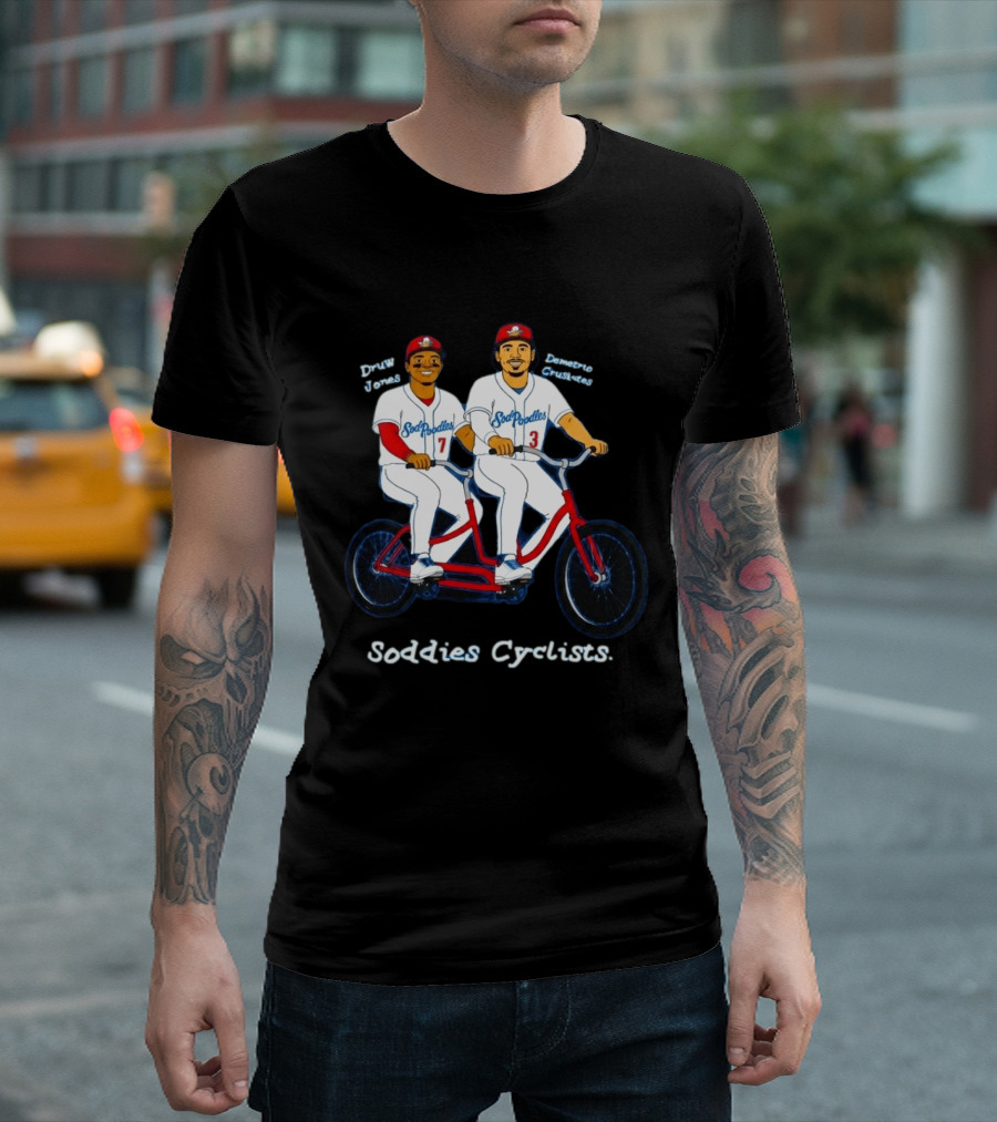 Soddies Cyclists Drew Jones Demelio Crisantes Amarillo Sod Poodles Tandem Bike T-Shirt