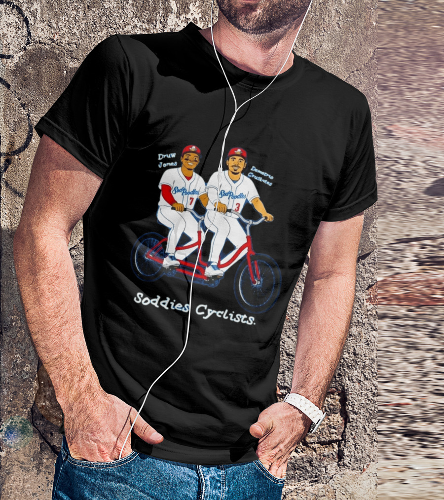 Soddies Cyclists Drew Jones Demelio Crisantes Amarillo Sod Poodles Tandem Bike T-Shirt