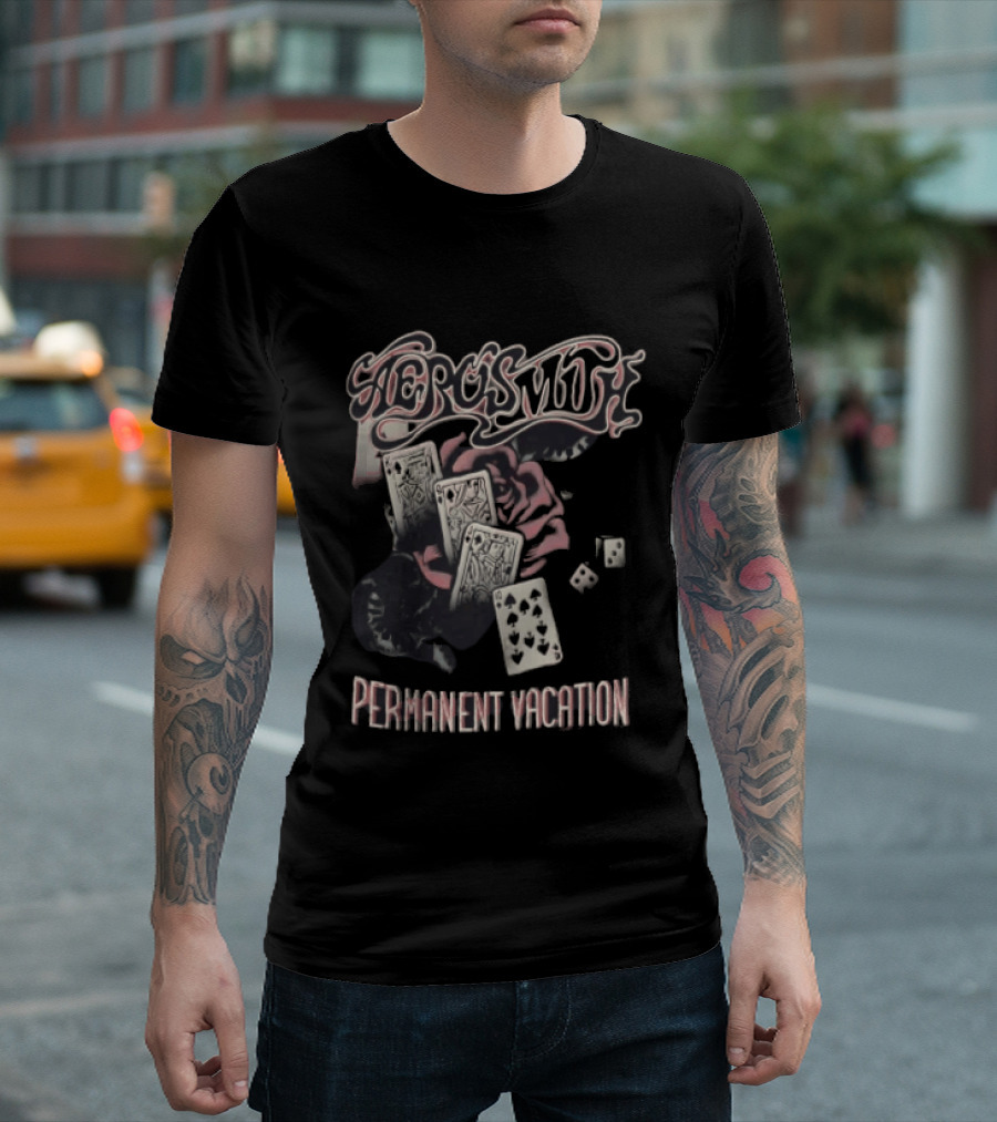 Aerosmith Permanent Vacation Cards And Rose T-Shirt