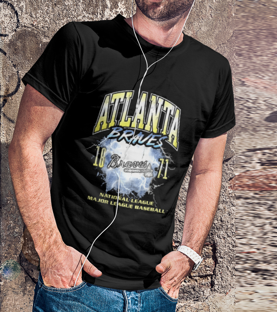 Atlanta Braves 1871 Lightning Burst National League Major Baseball Tomahawk Script T-Shirt