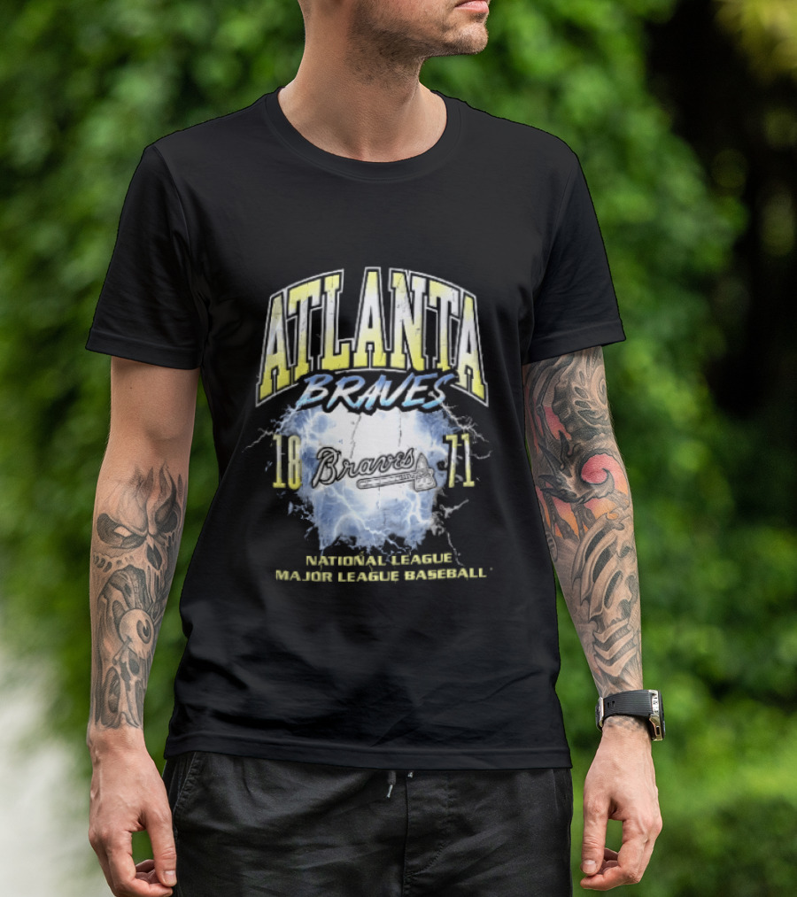 Atlanta Braves 1871 Lightning Burst National League Major Baseball Tomahawk Script T-Shirt