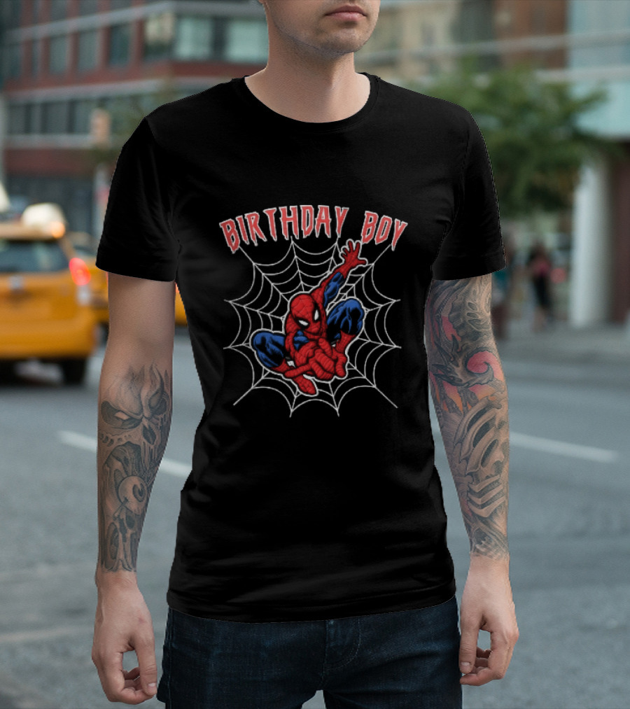 Birthday Boy Spiderman Crouching Web Superhero T-Shirt