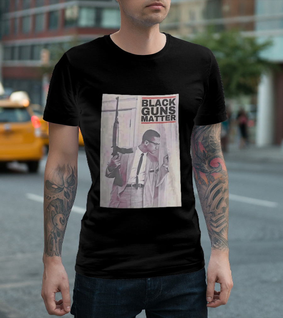 Black Guns Matter Malcolm X Holding Rifle Sketch T-Shirt