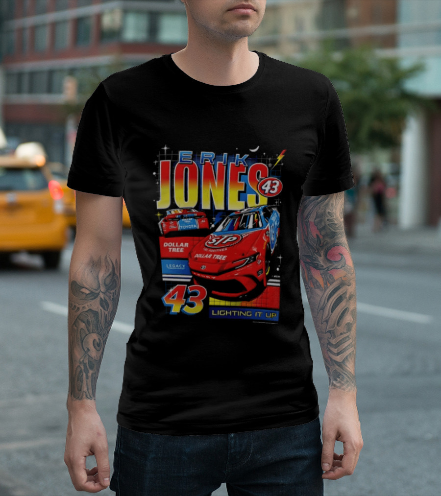 Erik Jones 43 Dollar Tree Toyota Legacy Motor Club Lighting It Up Racing Car T-Shirt