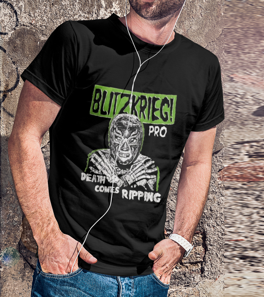 Blitzkrieg Pro Death Comes Ripping Masked Luchador Skeleton T-Shirt