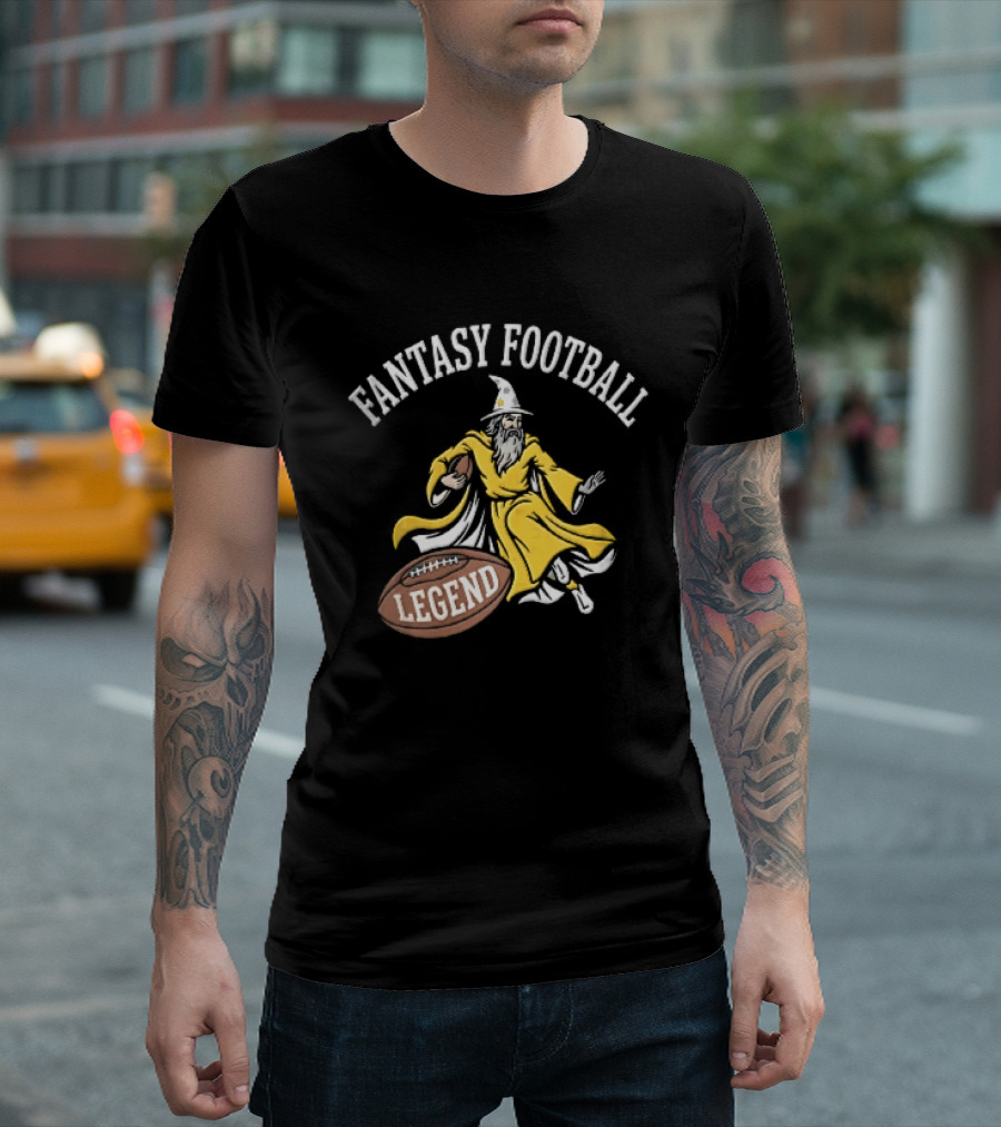 Fantasy Football Legend Yellow Robe Wizard Running With Ball T-Shirt