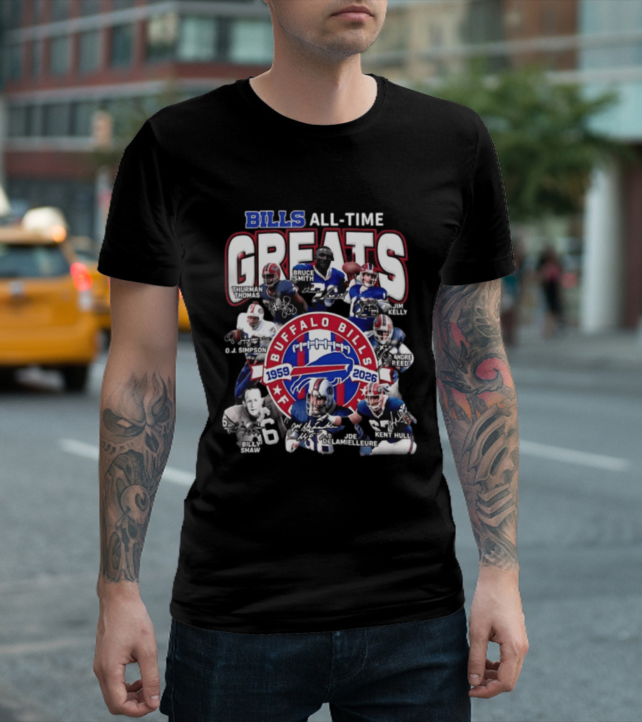 Buffalo Bills All Time Greats 1959 2026 NFL Legends Signatures T-Shirt