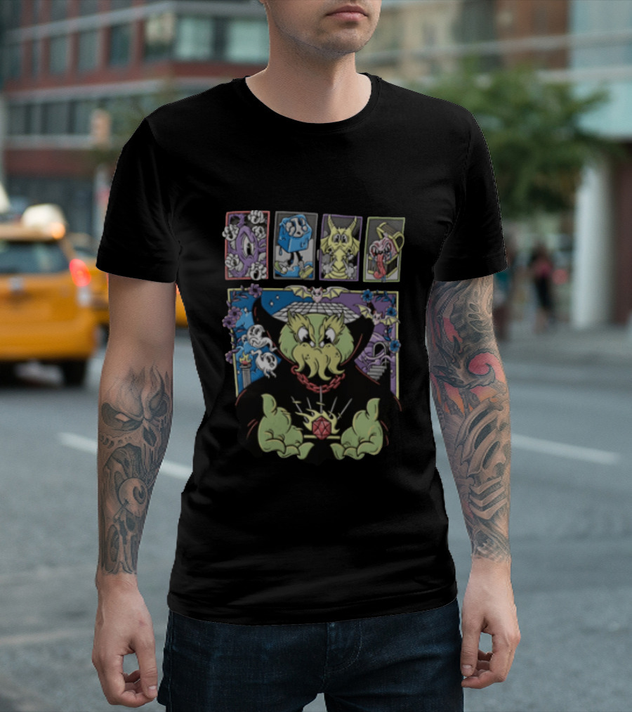 Cthulhu With Dice And Bats Gothic Cartoon T-Shirt