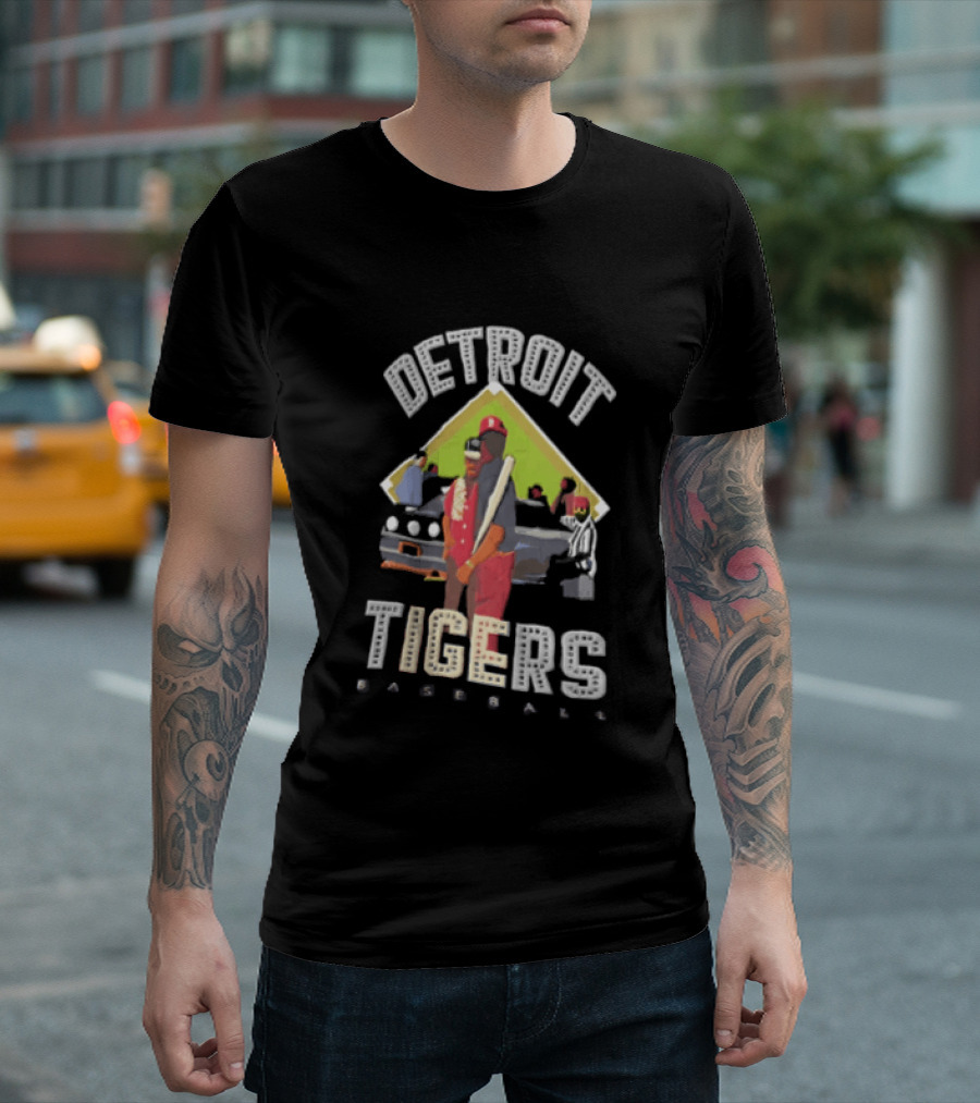 Detroit Tigers Baseball With Car And Figures T-Shirt