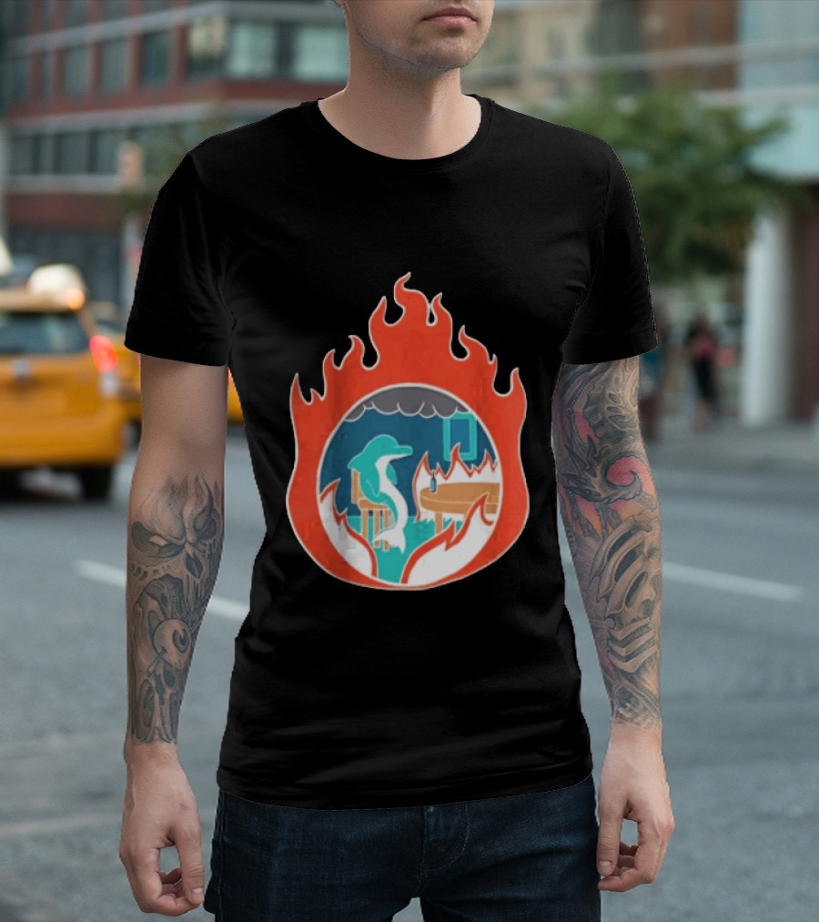 Dolphin Surrounded By Flames In Burning Room Scene T-Shirt