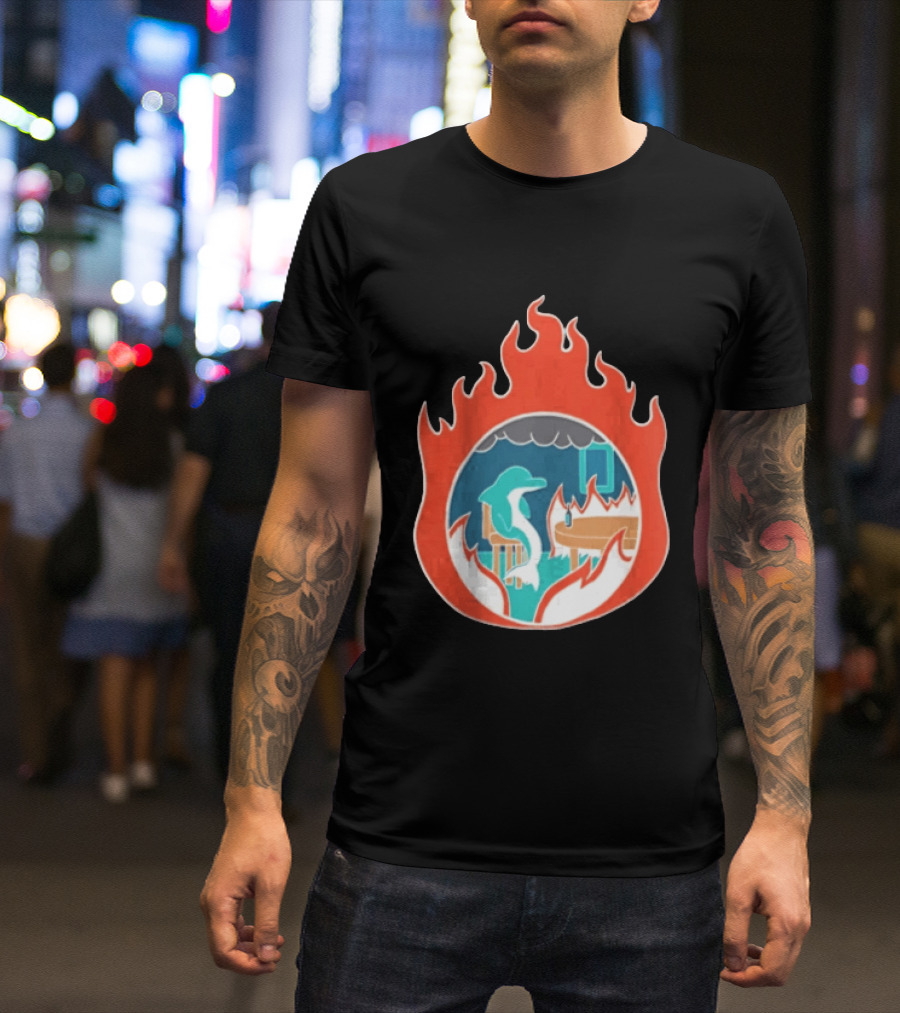 Dolphin Surrounded By Flames In Burning Room Scene T-Shirt