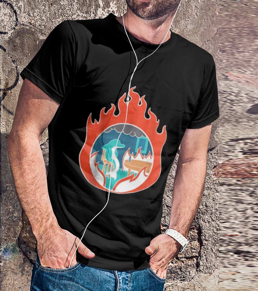 Dolphin Surrounded By Flames In Burning Room Scene T-Shirt