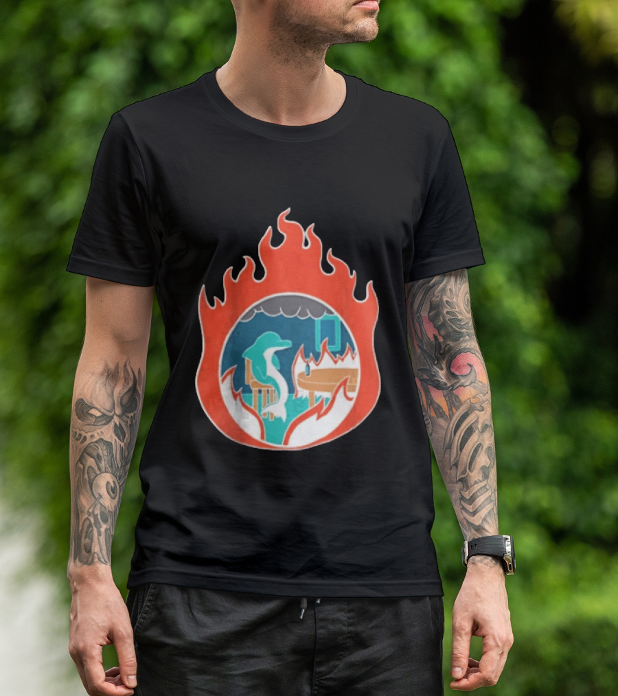 Dolphin Surrounded By Flames In Burning Room Scene T-Shirt