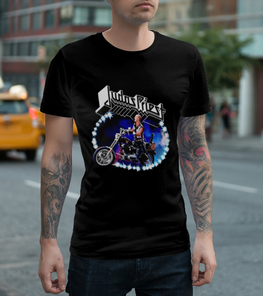 Judas Priest Rob Halford Motorcycle Star Lights T-Shirt