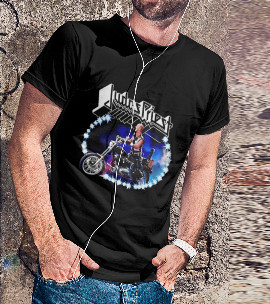 Judas Priest Rob Halford Motorcycle Star Lights T-Shirt