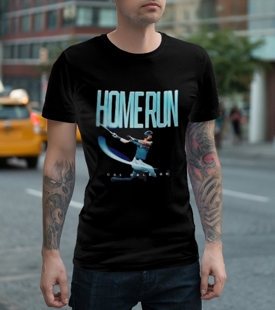Seattle Mariners Cal Raleigh Home Run Batter Swinging Light Trail T-Shirt