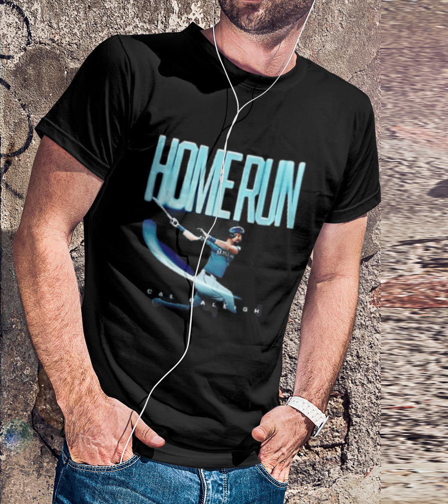 Seattle Mariners Cal Raleigh Home Run Batter Swinging Light Trail T-Shirt