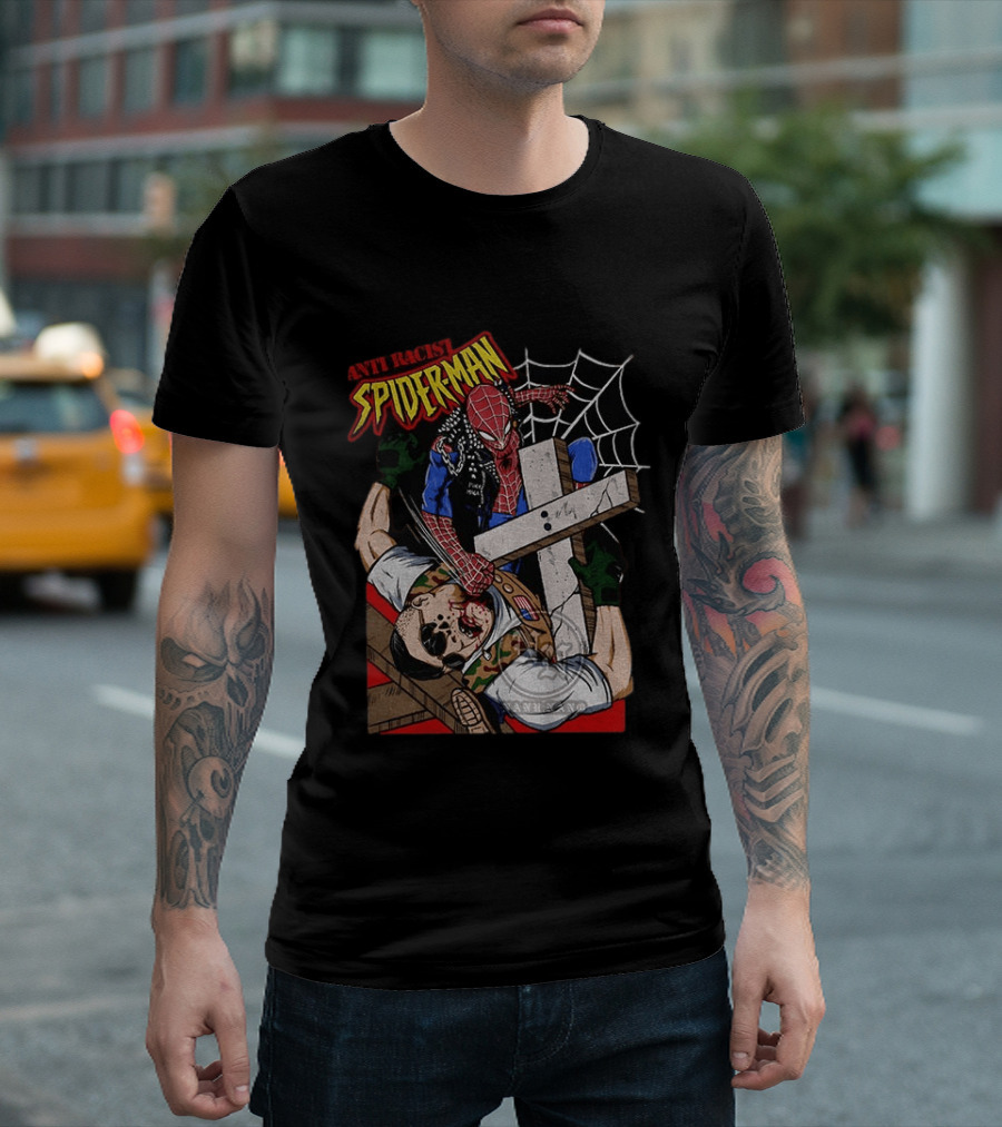 Anti Racist Spider Man Punches Nazi Swastika Website T-Shirt